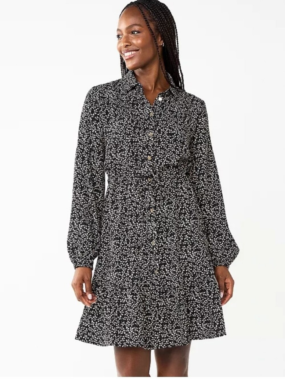 Draper James RSVP Black Pink Leaves Dress Women XXL Draw String Knot Waist Ditsy